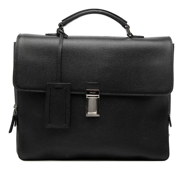 Black Prada Leather Business Bag in Black Leather from Designer Revival