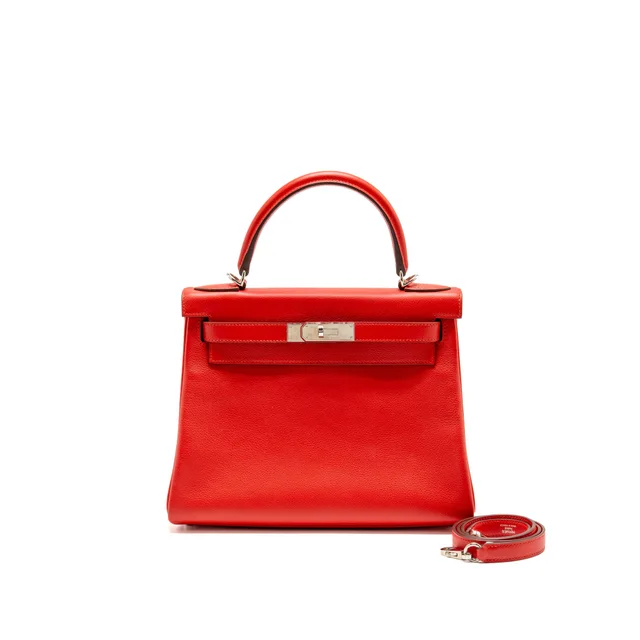 Hermès kelly 28 evercolor rouge de coeur/rouge pigment SHW stamp D in Red Leather from EMIER