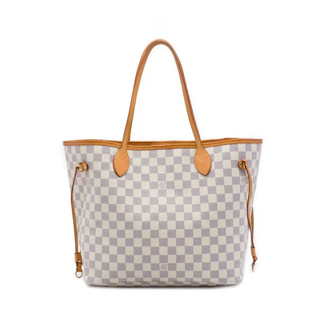 White Louis Vuitton Damier Azur Neverfull MM Tote Bag in White Canvas from Designer Revival