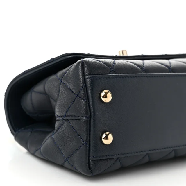 Chanel Quilted Extra Mini Rainbow Coco Handle Flap Navy Blue in Navy Goatskin from FASHIONPHILE, photo 9 of 11