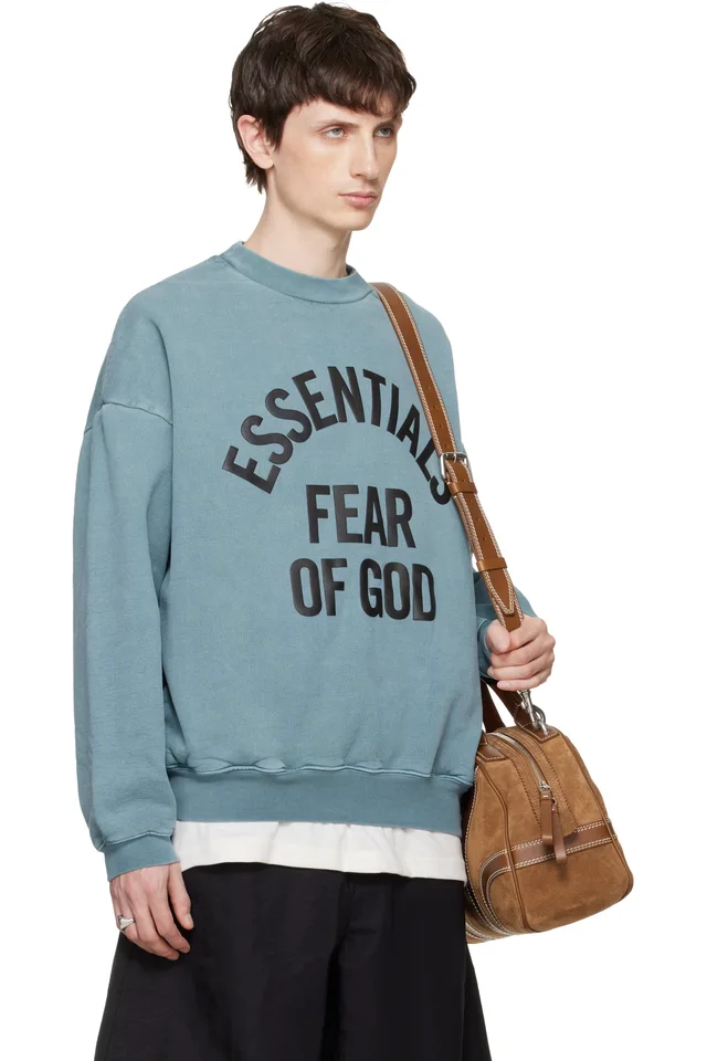 Fear of God ESSENTIALS Blue Campus 90s Crewneck Sweatshirt, photo 2 of 4 from SSENSE