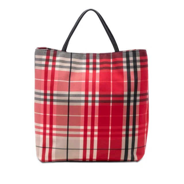 Red Burberry House Check Canvas Tote in Red Canvas from Designer Revival