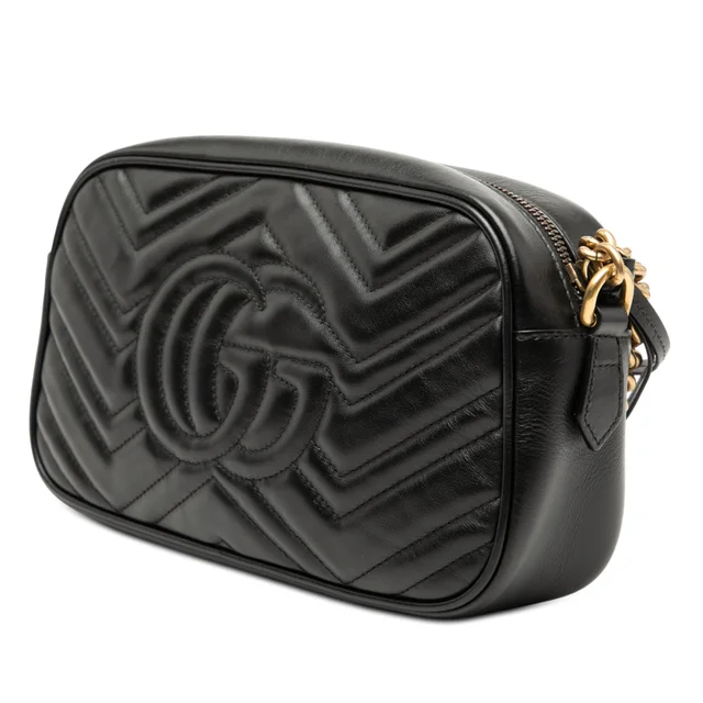 Black Gucci Small GG Marmont Matelasse Leather Crossbody in Black Leather from Designer Revival, photo 2 of 2
