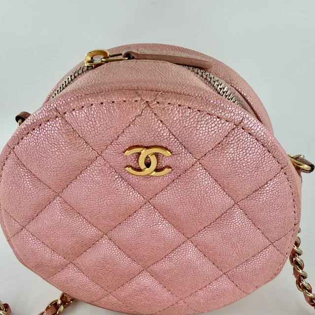 Chanel Pink Caviar Matelasse Round Crossbody in Pink Caviar leather from SparklesnDreams