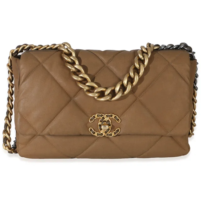 Chanel Brown Quilted Canvas Large 19 Flap Bag Other Fabric Handbag in Brown Canvas from HEWI