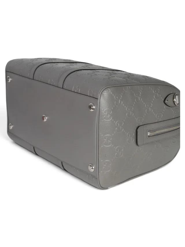 Gucci Grey Embossed Leather Monogram Tennis Duffle Medium in Grey Leather from Season 2 Consign, photo 6 of 7