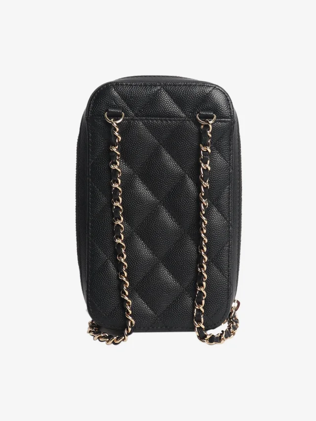 Chanel Black 2019 quilted phone holder in Black Caviar leather from Sign of the Times, photo 3 of 11