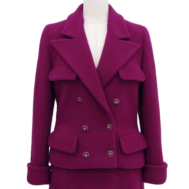 Chanel 1995 Wool CC Mark Button Set-Up #38 Purple in Purple Wool from VINTAGE QOO TOKYO, photo 2 of 2
