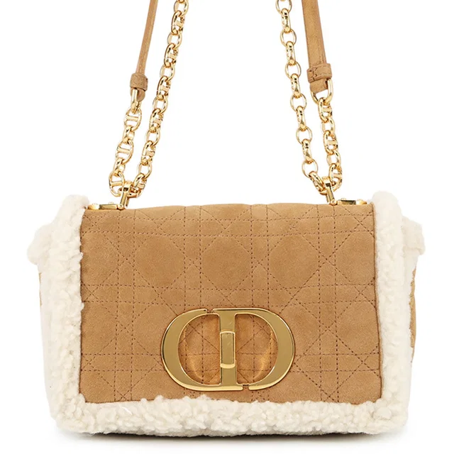 Dior Karo Shoulder Bag Beige/WhiteM9241UMMN Mouton Shearling in Beige from GALLERY RARE