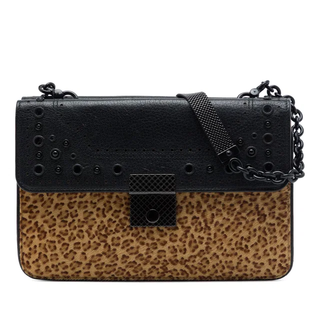 Brown Bottega Veneta Leopard Printed Pony Hair Glass Shoulder Bag in Brown Leather from Designer Revival