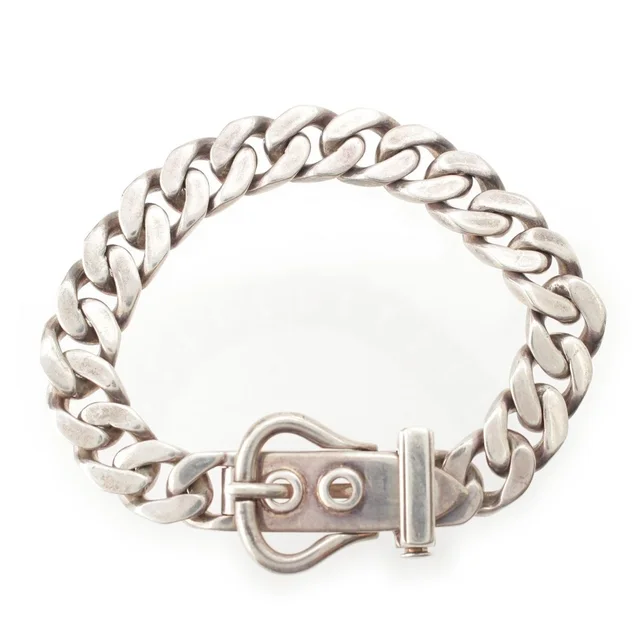 Hermès Vintage Gaetan de Percin Boucles Sellier Boucle MM Chain Bracelet Silver in Silver from The Reluxe