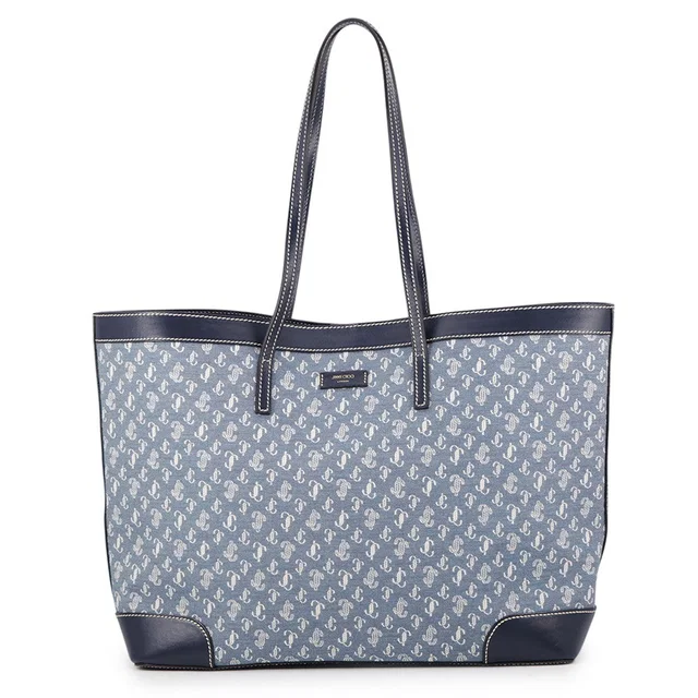 Jimmy Choo NINE 2 FINE Shopping Tote Bag White/Denim Leather Canvas in White Canvas from GALLERY RARE