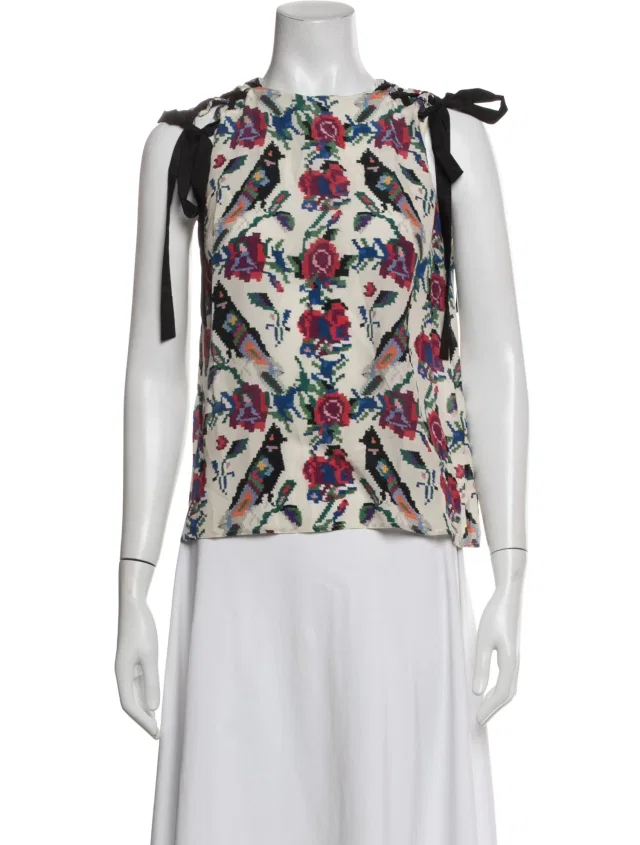 REDValentino Silk Floral Print Top in white Silk from The RealReal