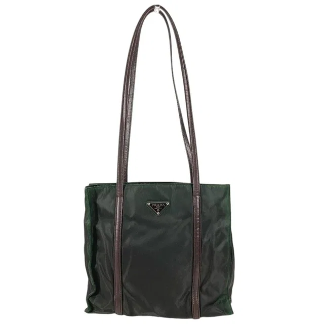 Prada Shoulder Bag Triangle Logo Nylon Khaki in Green Nylon from The Reluxe