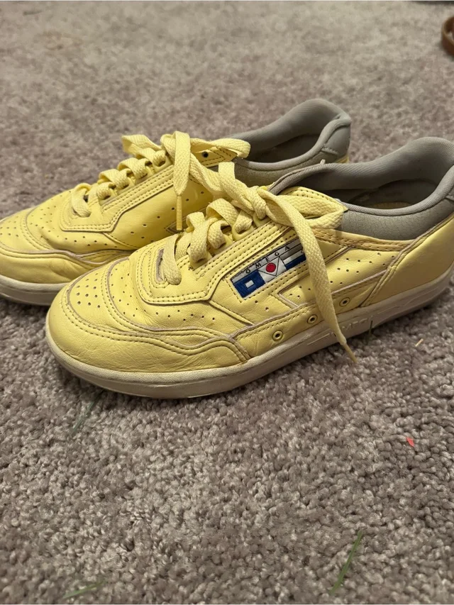 Vintage 1980s Omega Performance Leather Tennis Shoes Yellow Retro Court Sneakers in yellow Leather from Poshmark
