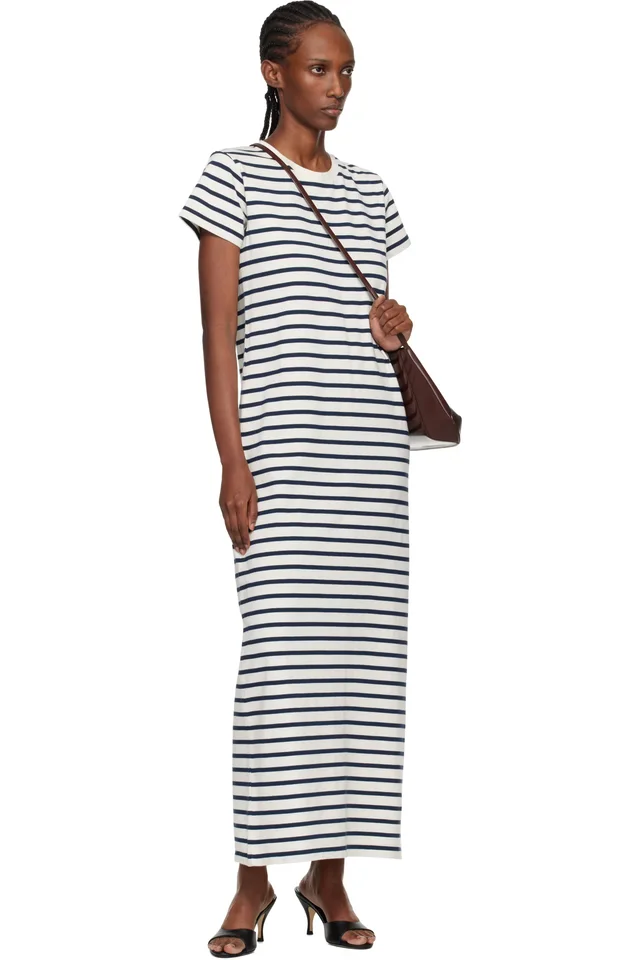 ANINE BING Off-White & Navy Wynne Stripe Midi Dress, photo 4 of 4 from SSENSE
