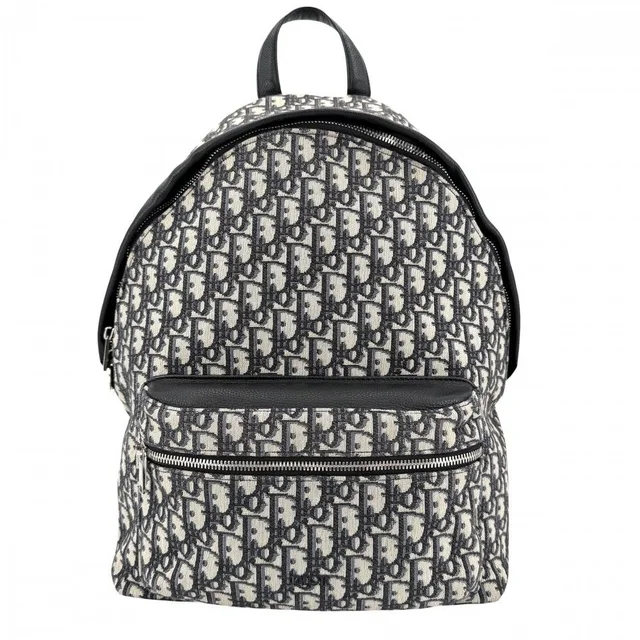 Dior Backpack Oblique Rider Canvas Leather Beige Navy Silver in Beige Canvas from The Reluxe
