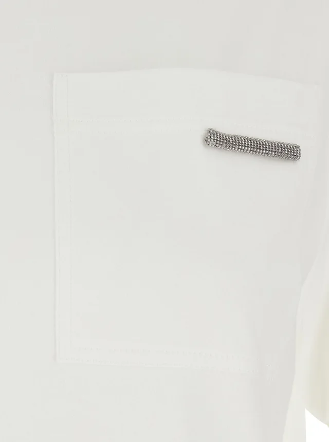 BRUNELLO CUCINELLI White Crew Neck T-Shirt with Monile Detail on the Front in Cotton for Women in White 100% Cotton, photo 6 of 6 from Gaudenzi Boutique