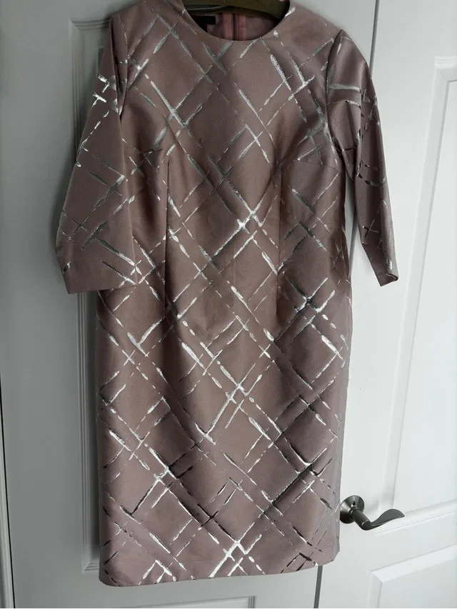 Escada Mauve Dress With Silver Geometric Accents in silver|gray|pink from Poshmark