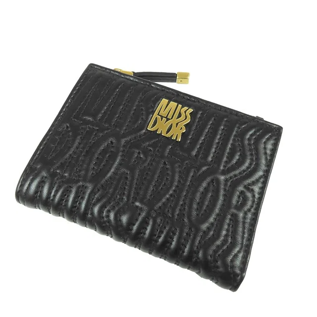 Dior Miss Noir Black Leather Dahlia Wallet Logo Bifold in Black Leather from The Reluxe
