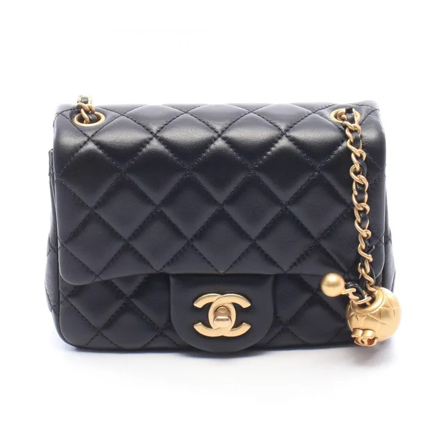 Chanel Shoulder Bag Mini Quilted Black Lambskin Chain in Black Lambskin from The Reluxe