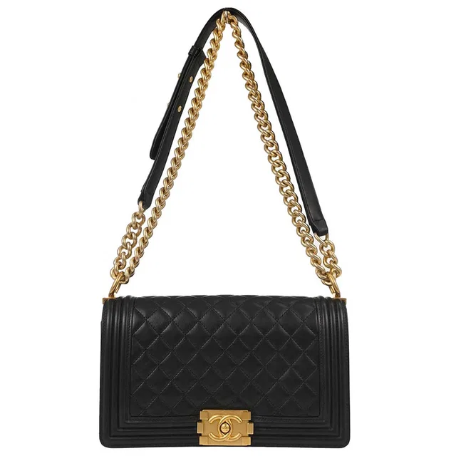 Boy Chanel 2015-2016 Black Lambskin Medium Shoulder Bag in Black Lambskin from AMORE Vintage Tokyo
