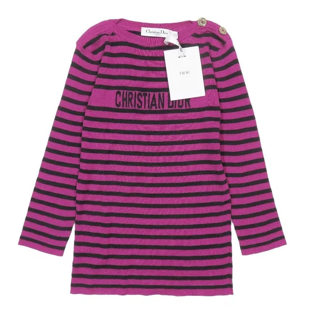 Dior Signature Logo Border Pattern Knit Cashmere Silk Blend Long Sleeve Purple in Purple Silk from The Reluxe