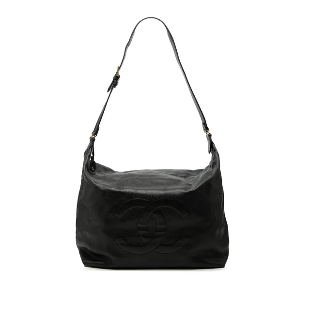 Black Chanel Large CC Caviar Hobo Shoulder Bag in Black Caviar leather from Designer Revival