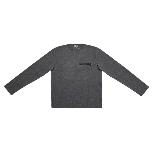 Prada Sweatshirt Crew Neck Knit 50 Wool Nylon Zip Pocket Gray in Grey Nylon from The Reluxe