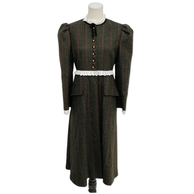 Miu Miu Green and Brown Houndstooth Lace-Trim Long Dress size 42 in Brown from Luxury Promise