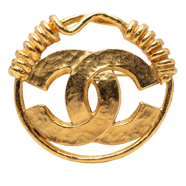 Gold Chanel Gold Plated CC Spring Round Brooch in Gold from Designer Revival