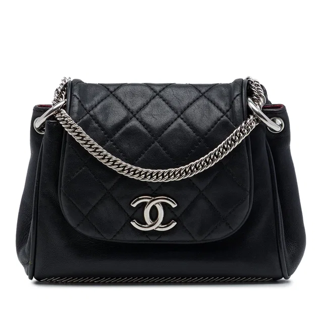 Black Chanel CC Quilted Lambskin Bijoux Chain Accordion Flap Shoulder Bag in Black Lambskin from Designer Revival