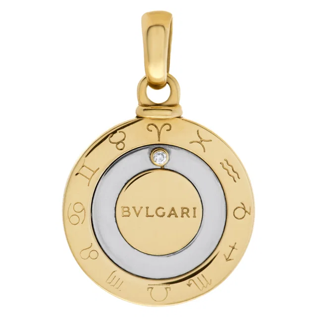 Bvlgari horoscope pendant in 18k and stainless steel with single diamond in Yellow Gold, Stainless Steel from Gray And Sons
