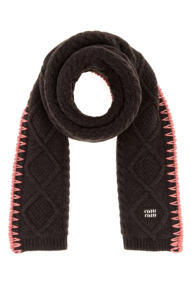 Miu Miu Virgin Wool & Cashmere Blend With Contrast Edges Scarf — Black Scarfs in Black Cashmere from HEWI