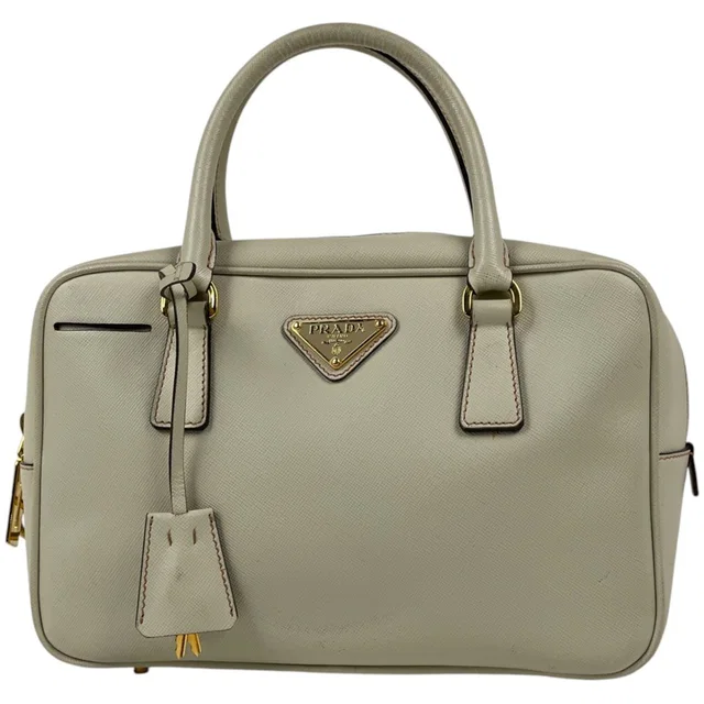 Prada Handbag Saffiano Leather Ivory in White Saffiano leather from The Reluxe