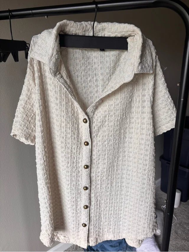FRED David Cream Textured Short Sleeve Top in White from Poshmark