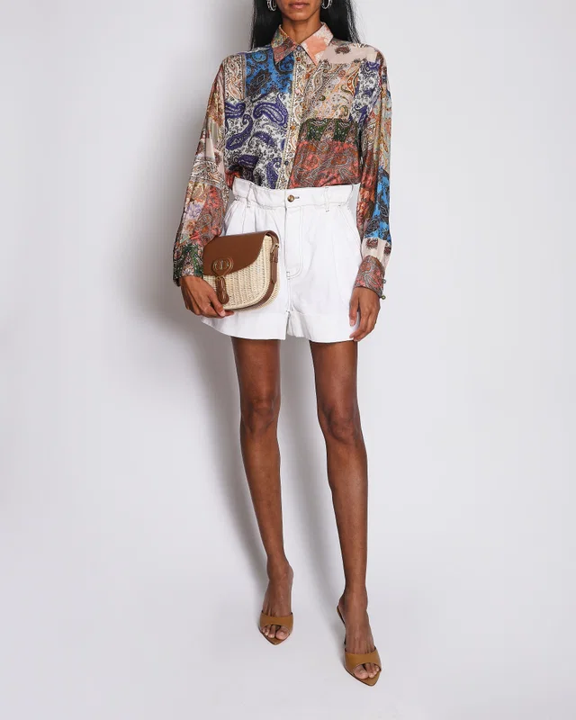 Zimmermann Multi-Colour Silk Oriental Print Long Sleeve Blouse with Buttons Size 2 (UK 12) in Silk from Sellier