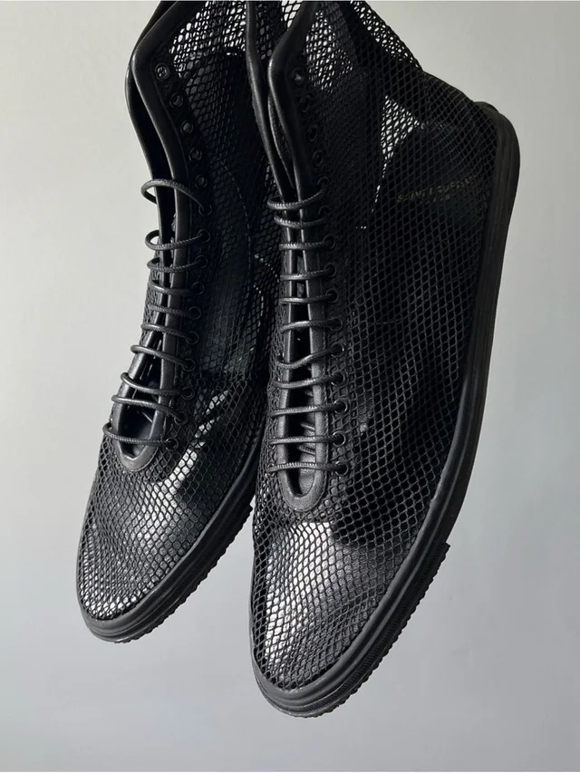 $1195 Ysl Saint Laurent Cassius Black High Top Mesh Sneakers Women’s 38 Luxury in black from Poshmark