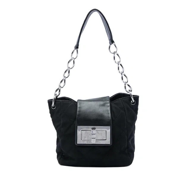 Black Chanel Quilted Nylon Giant Mademoiselle Turnlock Shoulder Bag in Black Nylon from Designer Revival
