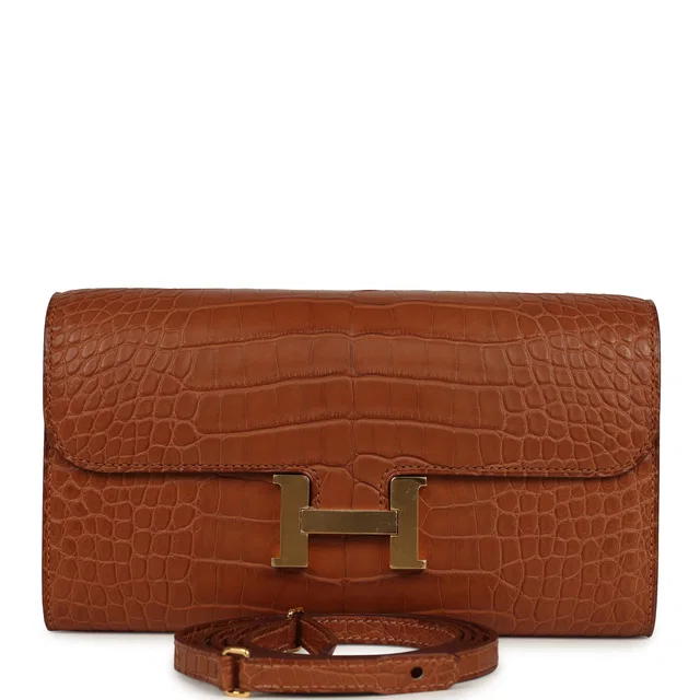 Hermès Constance Wallet To Go Gold Matte Alligator Gold Hardware in Gold Crocodile from Madison Avenue Couture