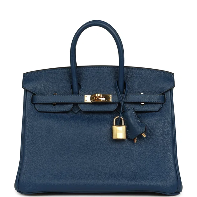 Hermès Birkin 25 Deep Blue Novillo Gold Hardware in Blue Goatskin from Madison Avenue Couture