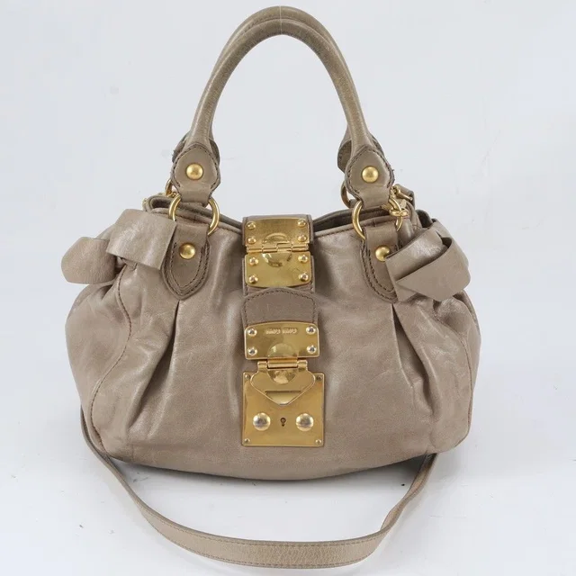Miu Miu Side Ribbon Leather 2-Way Shoulder Bag Crossbody Hand in Leather from The Reluxe