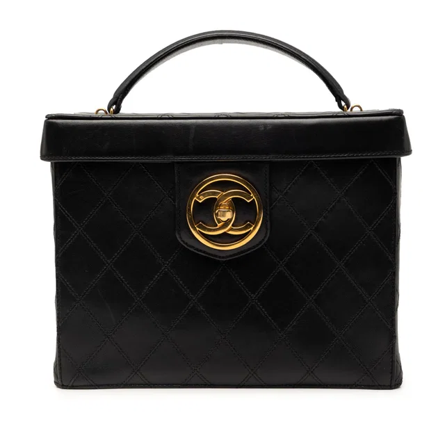 Black Chanel CC Stitched Calfskin Turnlock Vanity Case in Black Calfskin from Designer Revival