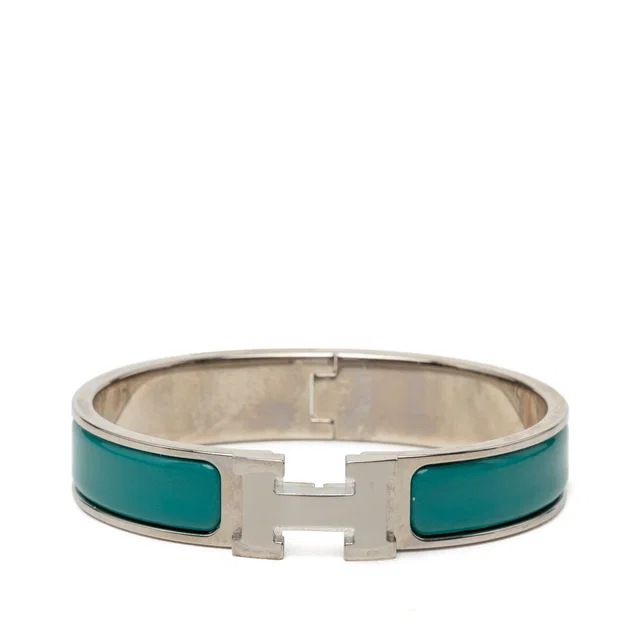 Blue Hermès Narrow Enamel Clic H Bracelet PM in Blue from Designer Revival