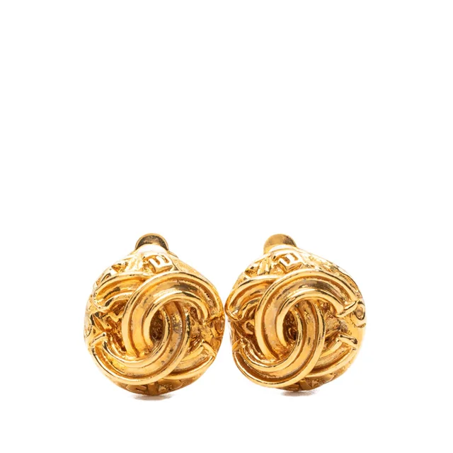 Gold Chanel CC Gold Plated Button Clip On Earrings in Gold from Designer Revival