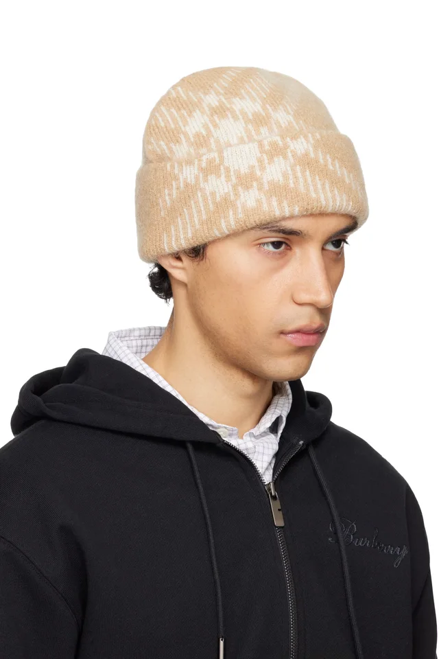 Burberry Beige Check Mohair Wool Blend Beanie, photo 2 of 2 from SSENSE