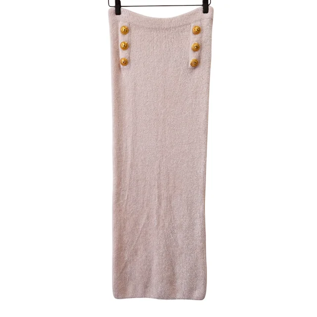 Balmain Light Pink Gold Button Knit Maxi Skirt in Pink from Clotheshorse Anonymous