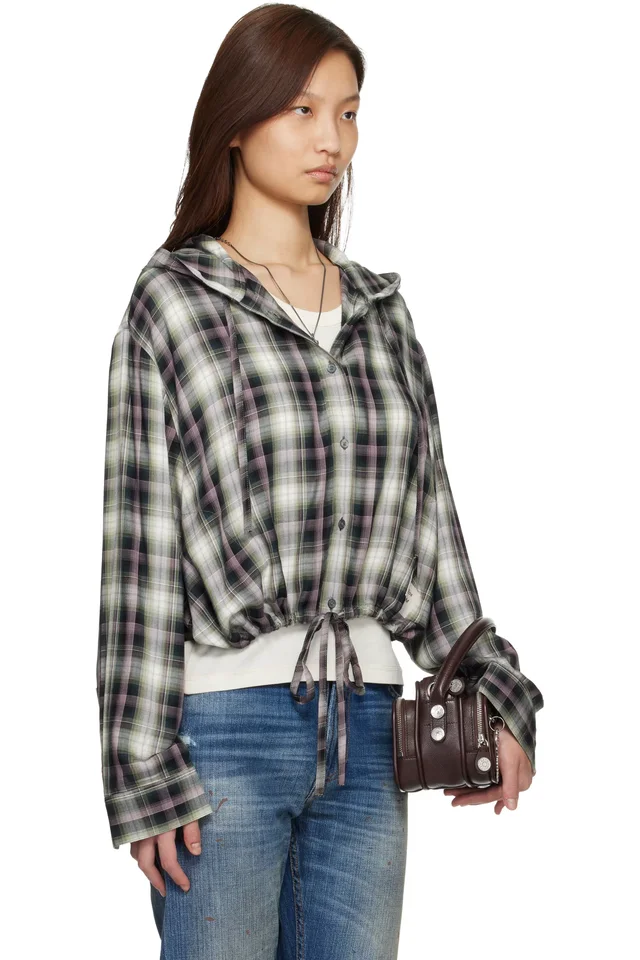 Acne Studios Black & Green Hooded Overshirt, photo 2 of 4 from SSENSE