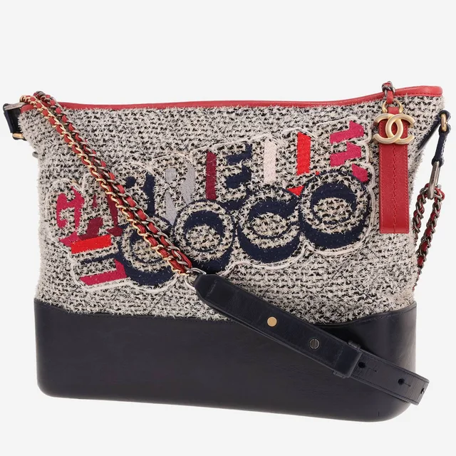 Chanel Gabrielle shoulder bag in red and blue leather and grey tweed in Red Tweed from Collector Square