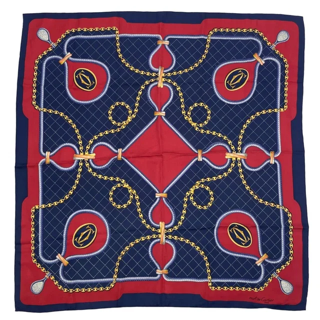 Cartier Scarf Silk Chain Rope Navy Red in Red Silk from The Reluxe